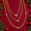 Round Shape Bezel Curb & Cuban Station Diamond Necklace