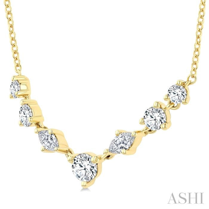 Elegant 1/2ct Marquise & Round Cut Diamond Necklace in 14K Yellow Gold
