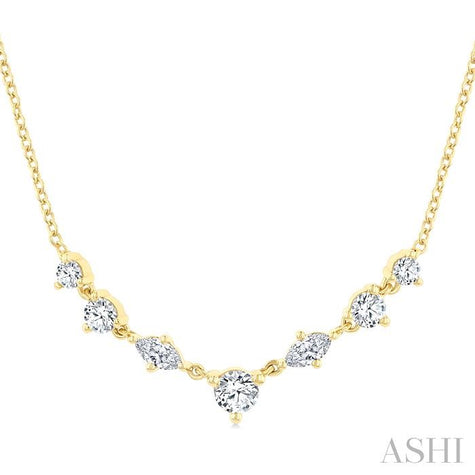 Elegant 1/2ct Marquise & Round Cut Diamond Necklace in 14K Yellow Gold