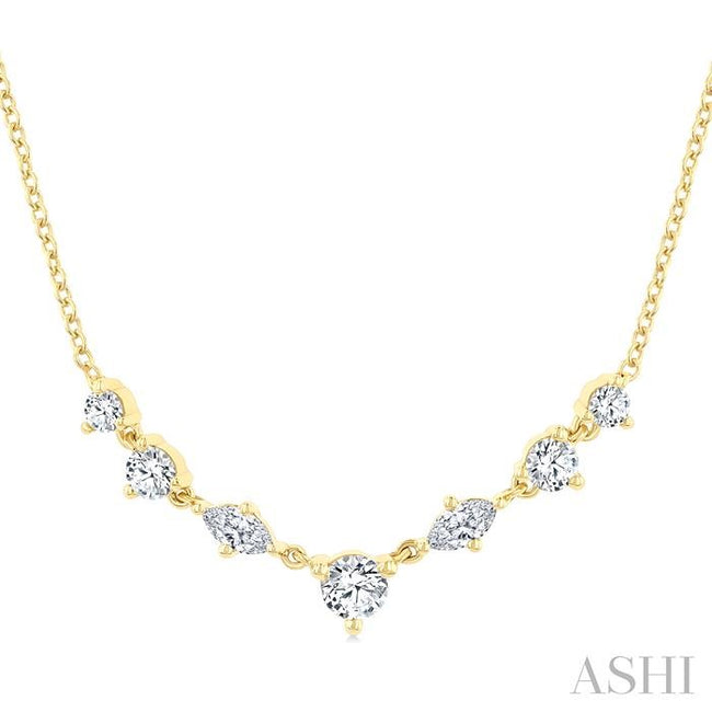 Elegant 1/2ct Marquise & Round Cut Diamond Necklace in 14K Yellow Gold
