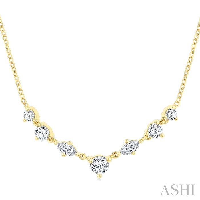Elegant 1/2ct Marquise & Round Cut Diamond Necklace in 14K Yellow Gold