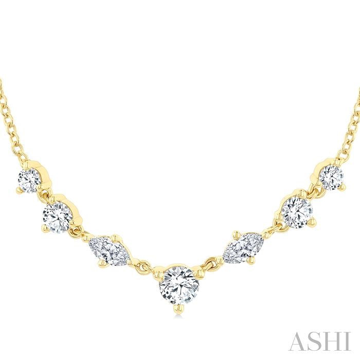 1/2 Ctw Marquise & Round Cut Diamond Necklace in 14K Yellow Gold