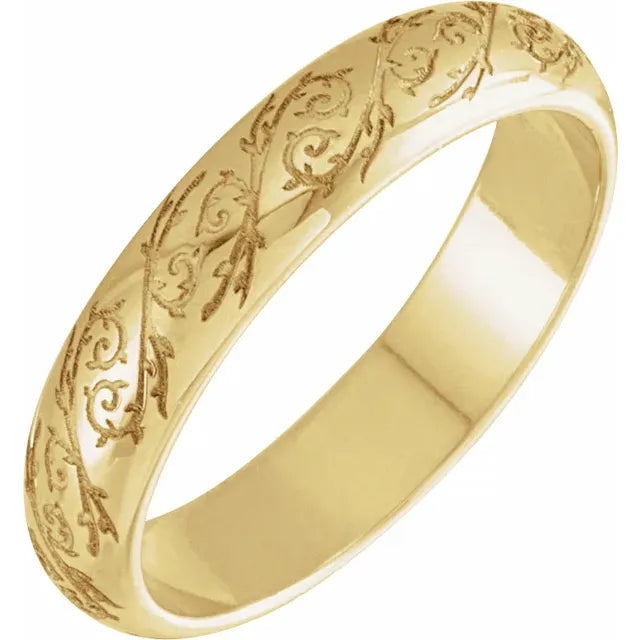 14K Yellow Gold 4 mm Sculptural Half Round Band Size 7