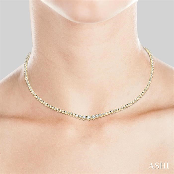 Luxurious 5 Carat Riviera Diamond Tennis Necklace in 14K Yellow Gold