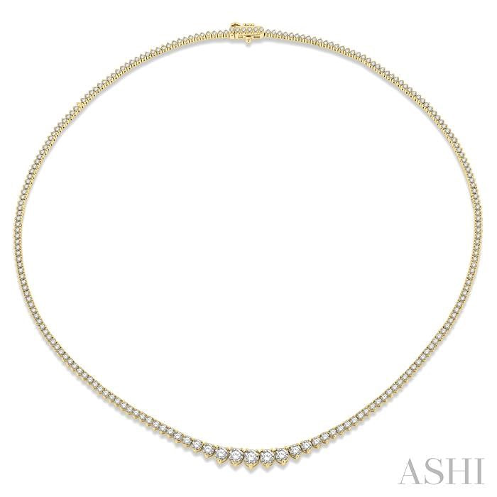 Luxurious 5 Carat Riviera Diamond Tennis Necklace in 14K Yellow Gold