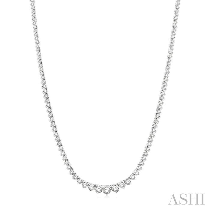 7 Carat Riviera Round Cut Diamond Necklace in 14K White Gold