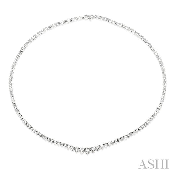 7 Carat Riviera Round Cut Diamond Necklace in 14K White Gold