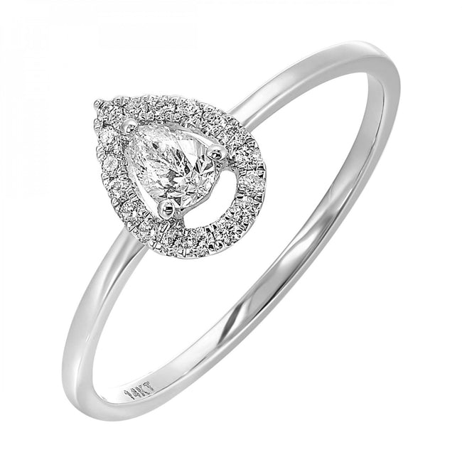 Adorable Pear Shape Diamond Promise Ring with Halo in 14K Gold | Gemmas Jewelers