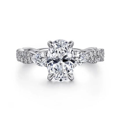 14K White Gold Twisted Oval Three Stone Diamond Engagement Ring 2.24tw
