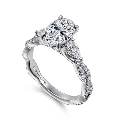14K White Gold Twisted Oval Three Stone Diamond Engagement Ring 2.24tw