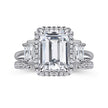 Outstanding Five Stone Emerald Cut Halo Diamond Engagement Ring in 18K Gold | Gemma's Jewelers