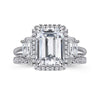 Outstanding Five Stone Emerald Cut Halo Diamond Engagement Ring in 18K Gold | Gemma's Jewelers