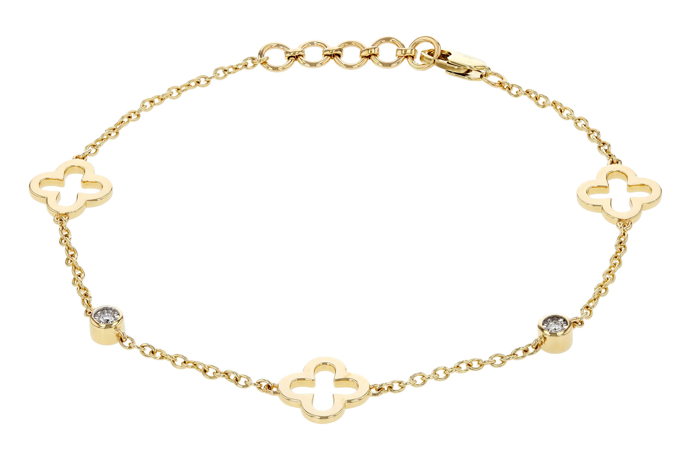 Sophisticated Clover Station Diamond Bracelet in 14K Yellow Gold