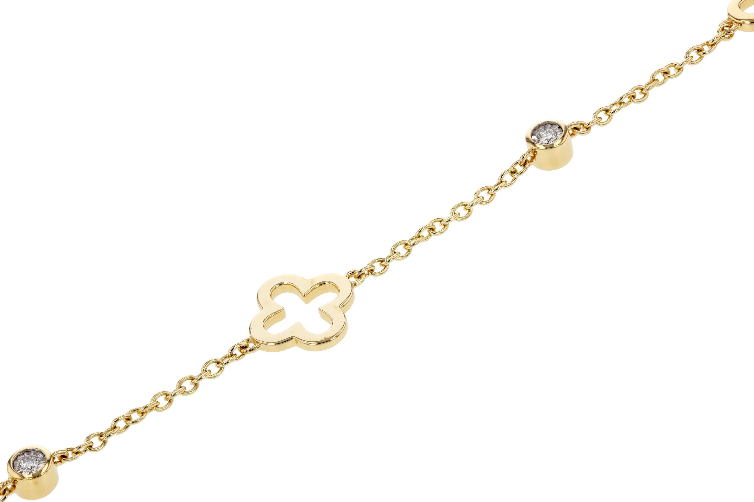 Sophisticated Clover Station Diamond Bracelet in 14K Yellow Gold