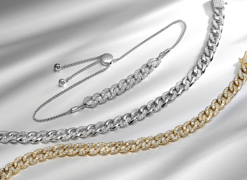 White Gold Cuban Link Bolo Bracelet .62ctw