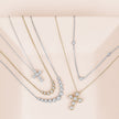 Round Cut Diamond 6-Stone Bezel Set Cross Pendant With Chain in 14K White Gold
