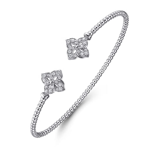Gabriel & Co. Bujukan Diamond Split Flower Cuff Bangle Bracelet in 14K White Gold