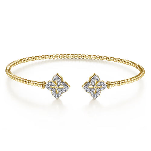 Gabriel & Co. Bujukan Diamond Split Flower Cuff Bangle Bracelet in 14K Yellow Gold