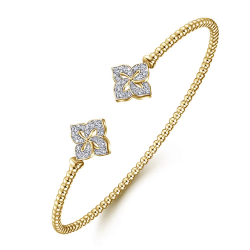 Gabriel & Co. Bujukan Diamond Split Flower Cuff Bangle Bracelet in 14K Yellow Gold
