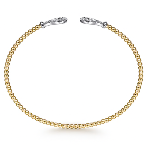 The Bujukan Collection Diamond Loop Open Bangle in 14K Yellow and White Gold