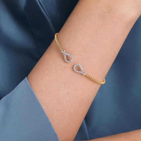The Bujukan Collection Diamond Loop Open Bangle in 14K Yellow and White Gold