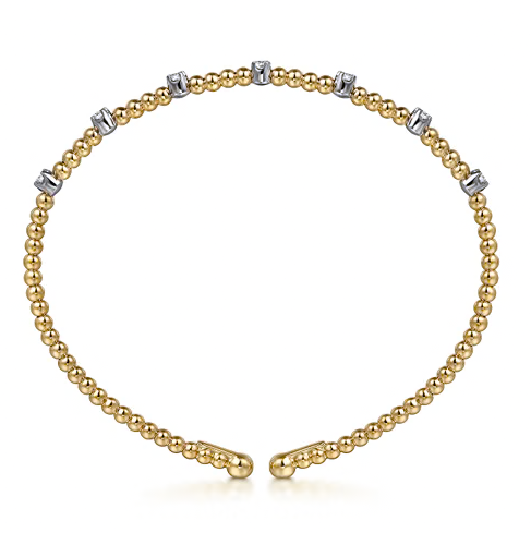 The Bujukan Collection Diamond Station Open Cuff Bangle in 14K White and Yellow Gold