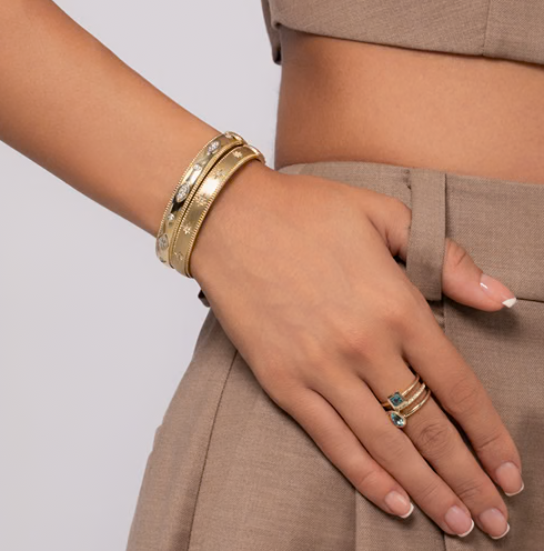 The Bujukan Collection Marquise Station Diamond Bangle in 14K Yellow Gold