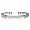 The Bujukan Collection White Sapphire Bar Open Cuff Bangle in Sterling Silver and 14K Gold