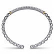 The Bujukan Collection White Sapphire Bar Open Cuff Bangle in Sterling Silver and 14K Gold