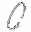 The Bujukan Collection White Sapphire Bar Open Cuff Bangle in Sterling Silver and 14K Gold