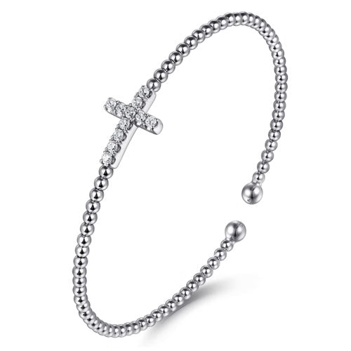 Gabriel & Co. Bujukan Diamond Cross Split Bangle Bracelet in 14K White Gold
