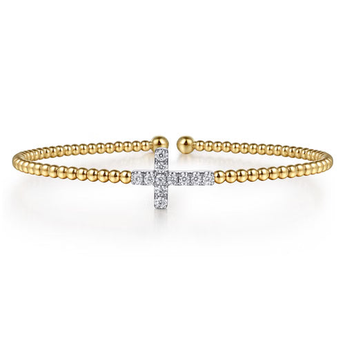 Gabriel & Co. Bujukan Diamond Cross Split Bangle Bracelet in 14K Two Tone