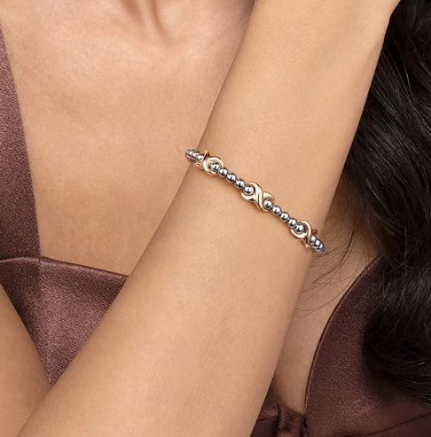 The Bujukan Collection Two-Tone Crossover Station Open Cuff Bangle in Sterling Silver and 14K Gold