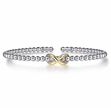 The Bujukan Collection Two-Tone Infinity Beaded Open Cuff Bangle in Sterling Silver and 14K Gold