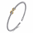 The Bujukan Collection Two-Tone Infinity Beaded Open Cuff Bangle in Sterling Silver and 14K Gold