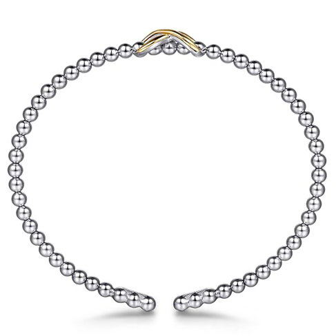 The Bujukan Collection Two-Tone Infinity Beaded Open Cuff Bangle in Sterling Silver and 14K Gold