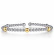 The Bujukan Collection Two-Tone Beaded Station Open Cuff Bangle in Sterling Silver and 14K Gold