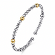 The Bujukan Collection Two-Tone Beaded Station Open Cuff Bangle in Sterling Silver and 14K Gold
