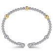 The Bujukan Collection Two-Tone Beaded Station Open Cuff Bangle in Sterling Silver and 14K Gold