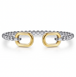 The Bujukan Collection Two-Tone Link Station Open Cuff Bangle in Sterling Silver and 14K Gold