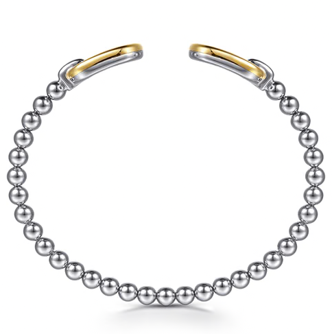 The Bujukan Collection Two-Tone Link Station Open Cuff Bangle in Sterling Silver and 14K Gold