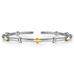 The Bujukan Collection Two-Tone Rhombus Pyramid Open Cuff Bangle in Sterling Silver and 14K Gold