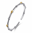 The Bujukan Collection Two-Tone Rhombus Pyramid Open Cuff Bangle in Sterling Silver and 14K Gold