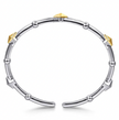 The Bujukan Collection Two-Tone Rhombus Pyramid Open Cuff Bangle in Sterling Silver and 14K Gold