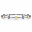 The Bujukan Collection Two-Tone Segmented Bead Open Cuff Bangle in Sterling Silver and 14K Gold
