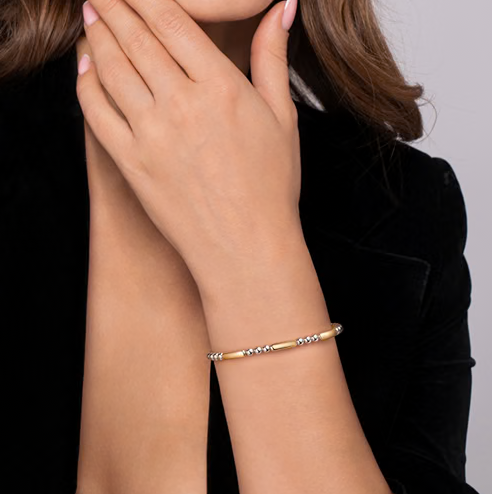 The Bujukan Collection Two-Tone Three-Bar Station Open Cuff Bangle in Sterling Silver and 14K Gold