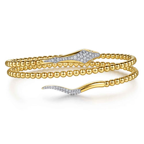 Gabriel & Co. Bujukan Diamond Snake Wrapped Bangle Bracelet in 14K Yellow Gold