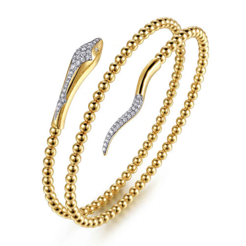 Gabriel & Co. Bujukan Diamond Snake Wrapped Bangle Bracelet in 14K Yellow Gold