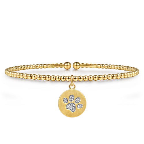 Gabriel & Co. Bujukan Diamond Paw Charm Bangle Bracelet in 14K Yellow Gold