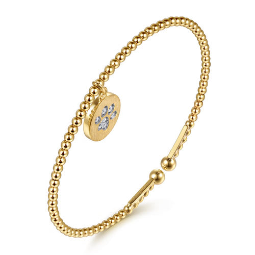 Gabriel & Co. Bujukan Diamond Paw Charm Bangle Bracelet in 14K Yellow Gold